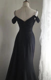 Niulatu Black Mermaid Spaghetti Strap Satin Diamond Long Prom Dress Simple Evening Dress HZ1103