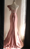 Niulatu Mermaid One Shoulder Satin Beaded Sequin Long Prom Dress Bridalmaid Dress HZ1103