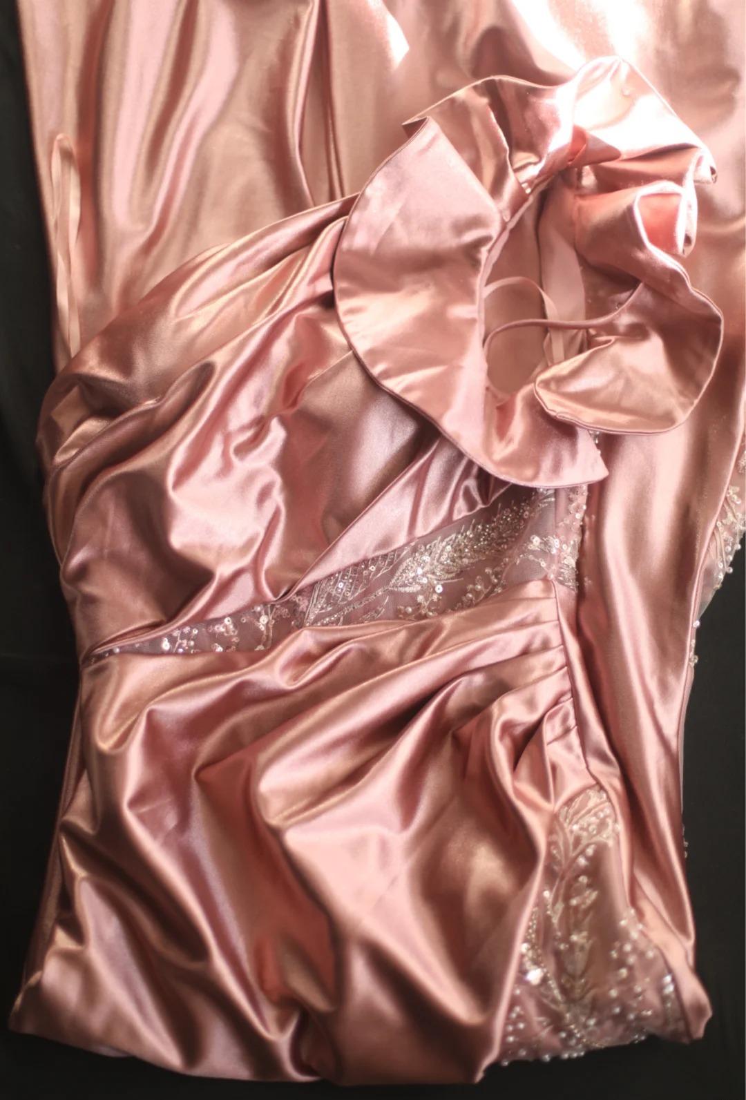 Niulatu Mermaid One Shoulder Satin Beaded Sequin Long Prom Dress Bridalmaid Dress HZ1103