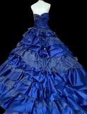 Niulatu A-Line Strapless Satin Tulle Long Ball Dress Klein Blue 3D Applique Evening Dress HZ1103