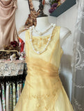 Niulatu Yellow A-Line Boat Neck Tulle Long Prom Dress Simple Embroidery Applique Evening Dress HZ1103