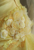 Niulatu Yellow A-Line Strapless Organza Wedding Dress with Appliques and Rhinestones Long Evening Gown HZ1103