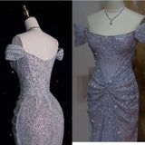 Niulatu Gown?? Off The Shoulder Tulle Sequins Long Prom Dress for Formal Events &Quinceanera HZ1026