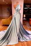 Niulatu Mermaid One Shoulder Satin Long Evening Dress Prom Dress HZ1103