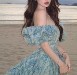 Niulatu A-Line off-shoulder organza print Long Prom Dress Birthday Adult Ceremony Dress HZ1103