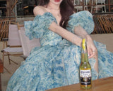 Niulatu A-Line off-shoulder organza print Long Prom Dress Birthday Adult Ceremony Dress HZ1103
