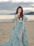 Niulatu A-Line off-shoulder organza print Long Prom Dress Birthday Adult Ceremony Dress HZ1103