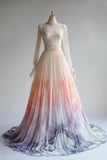 Niulatu Chiffon Applique Long Sleeve Wedding Dress Round Neck Sequin Tulle Long Prom Dress HZ1103