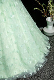 Niulatu A-Line Tulle Beaded Sequin Long Prom Dress, Beautiful 3D Butterfly Evening Dress HZ1103