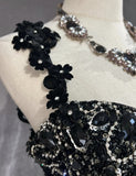 Niulatu Black Mermaid Satin Beaded Sequin Long Prom Dress, Sweetheart Neck Evening Dress HZ1103