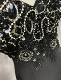 Niulatu Black Mermaid Satin Beaded Sequin Long Prom Dress, Sweetheart Neck Evening Dress HZ1103