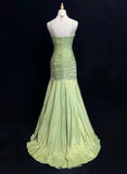 Niulatu Green Mermaid Spaghetti Strap Satin Beaded Sequin Long Prom Dress Sweetheart Neck Evening Dress HZ1103