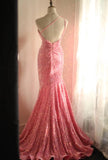 Niulatu Pink Mermaid One Shoulder Sequined Pleated Long Prom Dress Backless Evening Dress HZ1103
