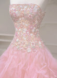 Niulatu Mermaid Strapless Tulle Sequined Long Prom Dress, Sweet Embroidered Applique Wedding Dress HZ1103
