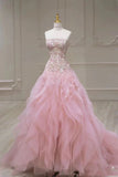 Niulatu Mermaid Strapless Tulle Sequined Long Prom Dress, Sweet Embroidered Applique Wedding Dress HZ1103
