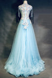 Niulatu Sky Blue A-Line Tulle Beading Embroidery Appliques Long Prom Dress Pageant Gown HZ1103