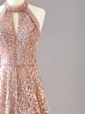 Niulatu Halter Neck Sequined Tulle Long Prom Dress, Formal Evening Dress HZ1103