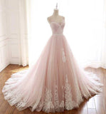 Niulatu A Line Spaghetti Strap Tulle Beaded Long Prom Dress Sweet Applique Wedding Dress HZ1103