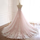 Niulatu A Line Spaghetti Strap Tulle Beaded Long Prom Dress Sweet Applique Wedding Dress HZ1103