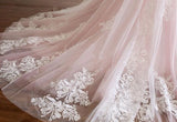 Niulatu A Line Spaghetti Strap Tulle Beaded Long Prom Dress Sweet Applique Wedding Dress HZ1103