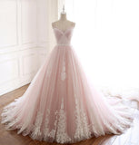 Niulatu A Line Spaghetti Strap Tulle Beaded Long Prom Dress Sweet Applique Wedding Dress HZ1103