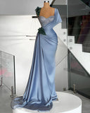 Niulatu Mermaid Sweetheart Satin Long Prom Dress Beaded One Shoulder Formal Evening Dress HZ1103