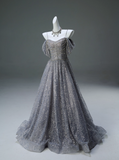 Niulatu Spaghetti Strap Mesh Sequin Long Prom Dress Graduation Prom Adult Ceremony Dress HZ1103