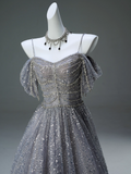 Niulatu Spaghetti Strap Mesh Sequin Long Prom Dress Graduation Prom Adult Ceremony Dress HZ1103