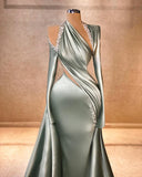Niulatu Mermaid Irregular Collar Satin Rhinestone Halter Ruffled Long Prom Dress Formal Evening Gown HZ1103