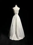 Niulatu Spaghetti Strap Beaded Satin Long Prom Dress White Wedding Dress Graduation Prom Dress HZ1103