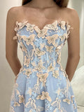 Niulatu Sweetheart Neck Tulle Lace Blue Long Prom Dress Graduation Prom Dress HZ1103
