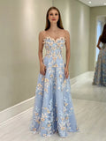 Niulatu Sweetheart Neck Tulle Lace Blue Long Prom Dress Graduation Prom Dress HZ1103