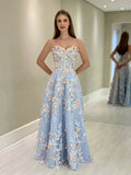 Niulatu Sweetheart Neck Tulle Lace Blue Long Prom Dress Graduation Prom Dress HZ1103