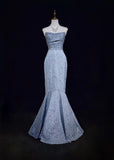 Niulatu Strapless Sequined Long Prom Dress Elegant Formal Evening Dress HZ1103