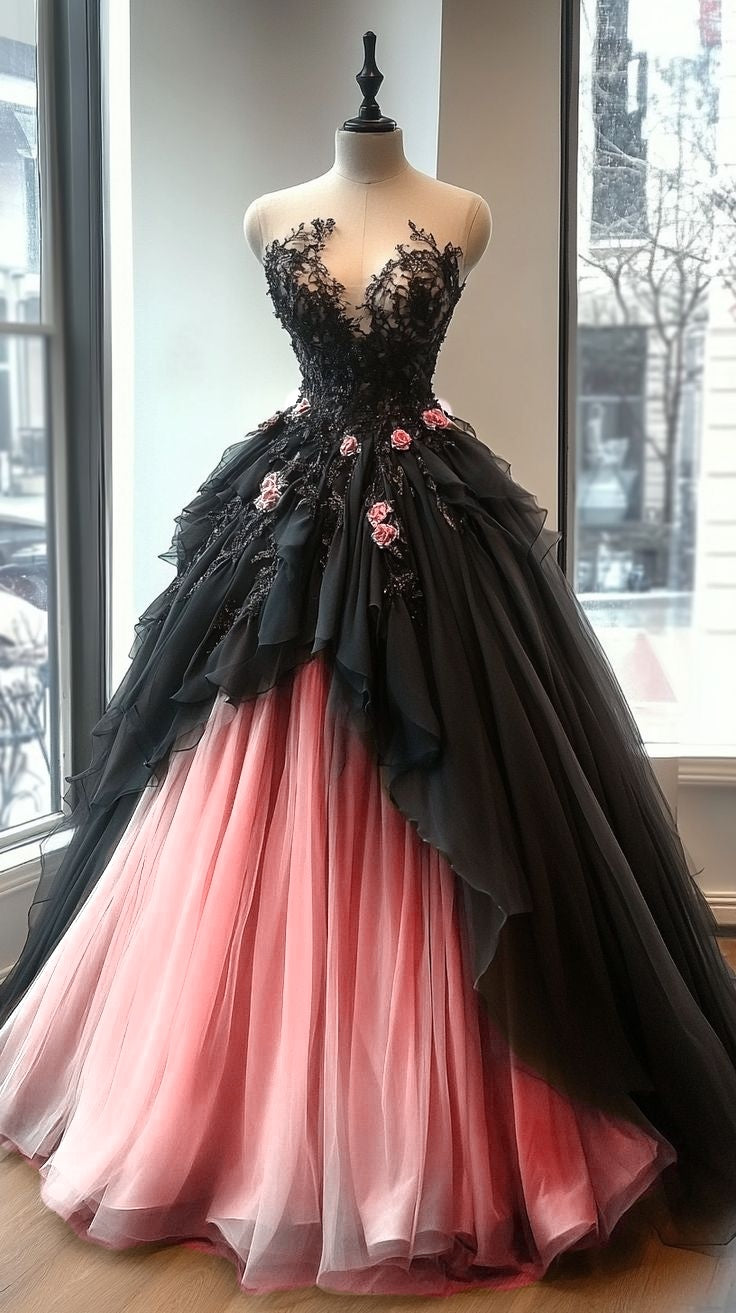 Niulatu Sweetheart Neck Beaded Tulle Long Prom Dress for Quinceanera Lace Applique Wedding Dress HZ1103