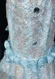 Niulatu Blue Mermaid Spaghetti Straps Organza Diamond Long Prom Dress Lace Floral Evening Gown HZ1103