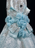 Niulatu Blue Mermaid Spaghetti Straps Organza Diamond Long Prom Dress Lace Floral Evening Gown HZ1103