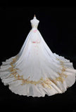 Niulatu A-Line Strapless Satin Sequins Long Prom Dress Embroidered Applique Wedding Dress HZ1103