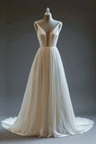 Niulatu A-Line Spaghetti Strap Chiffon Long Wedding Dress Simple Bridesmaid Dress HZ1103