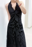 Niulatu Black Halter A-Line Chiffon&Tulle Open Back Prom Dresses Birthday Dresses HZ1026