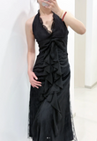 Niulatu Black Halter A-Line Chiffon&Tulle Open Back Prom Dresses Birthday Dresses HZ1026
