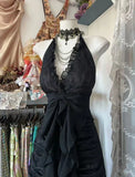 Niulatu Black Halter A-Line Chiffon&Tulle Open Back Prom Dresses Birthday Dresses HZ1026