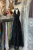 Niulatu Black Halter A-Line Chiffon&Tulle Open Back Prom Dresses Birthday Dresses HZ1026