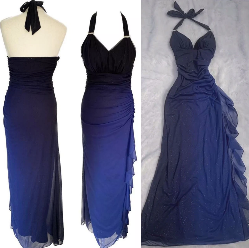 Niulatu ?Chiffon Halter Sheath Prom Dress for Party&Birthday Elegant Blue Evening Gowns HZ1026