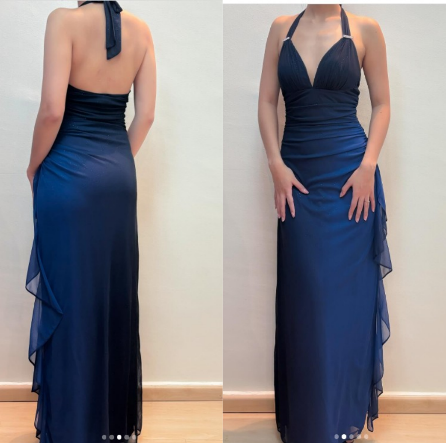Niulatu ?Chiffon Halter Sheath Prom Dress for Party&Birthday Elegant Blue Evening Gowns HZ1026