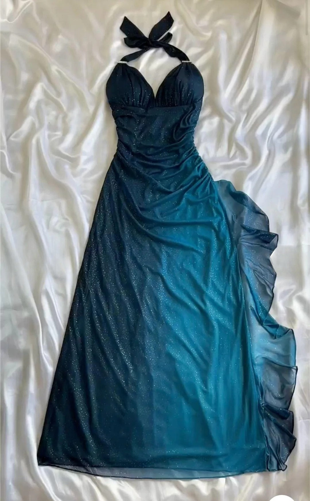 Niulatu ?Chiffon Halter Sheath Prom Dress for Party&Birthday Elegant Blue Evening Gowns HZ1026