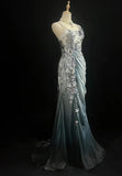 Niulatu Chiffon Mermaid Spaghetti Strap Sequined Applique Long Prom Dresses?? Formal Evening Dresses HZ1103