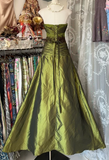 Niulatu Mermaid Strapless Olive Green Satin Tulle Long Prom Dress Sequin Beaded Evening Dress HZ1103