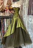 Niulatu Mermaid Strapless Olive Green Satin Tulle Long Prom Dress Sequin Beaded Evening Dress HZ1103