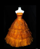 Niulatu Orange A-Line Strapless Tulle Sequin Long Prom Dress Gorgeous Sweet 16 Dress Quinceanera Dress HZ1103
